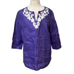 Talbots linen popover eyelet tunic top size 0X